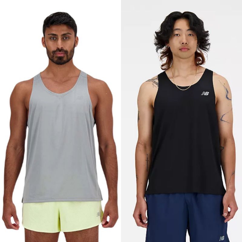 Kaos New RUN NB Singlet Balance MEN Grey n Black Original - KAOS POLIESTER RUNNING TENNIS RUN