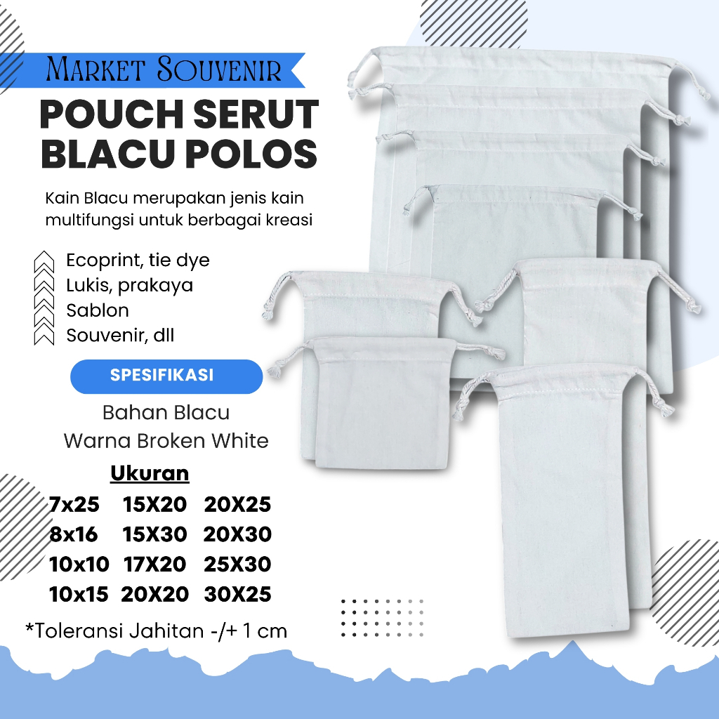 POUCH SERUT BLACU POLOS BERBAGAI UKURAN/POUCH TRAVEL BLACU SERUT/TAS SERUT BLAJU/KANTONG SERUT BLACU