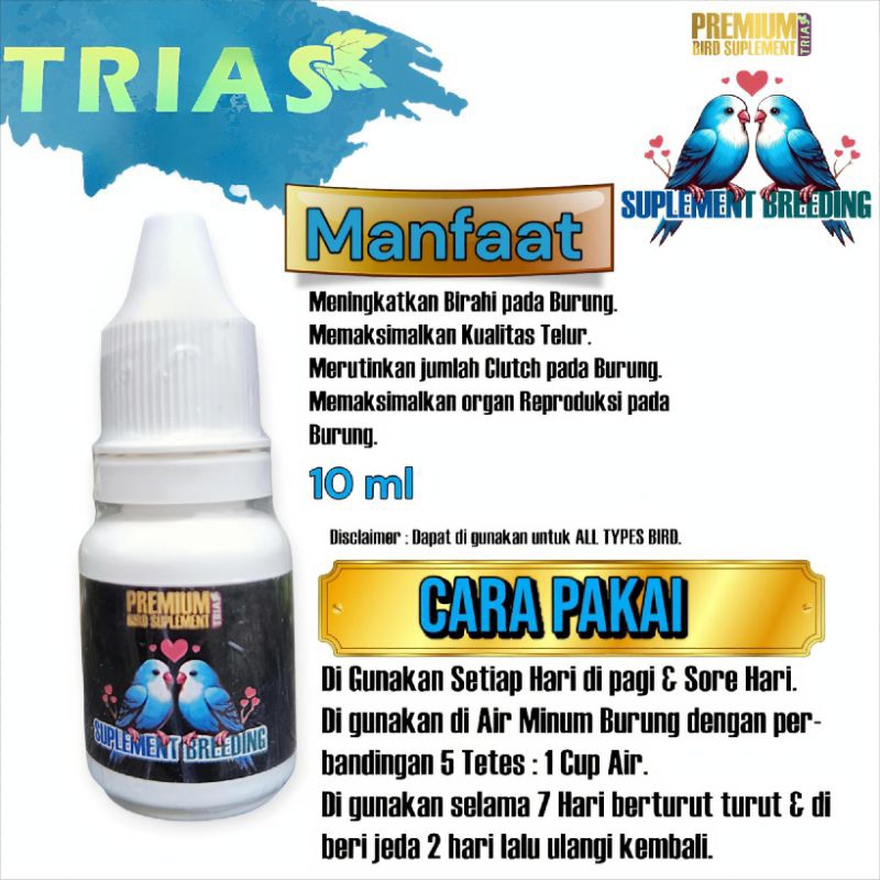 Premium Bird Supplement Breeding Burung 10ml Trias 10 ml Suplement breeding burung/vitamin breeding 