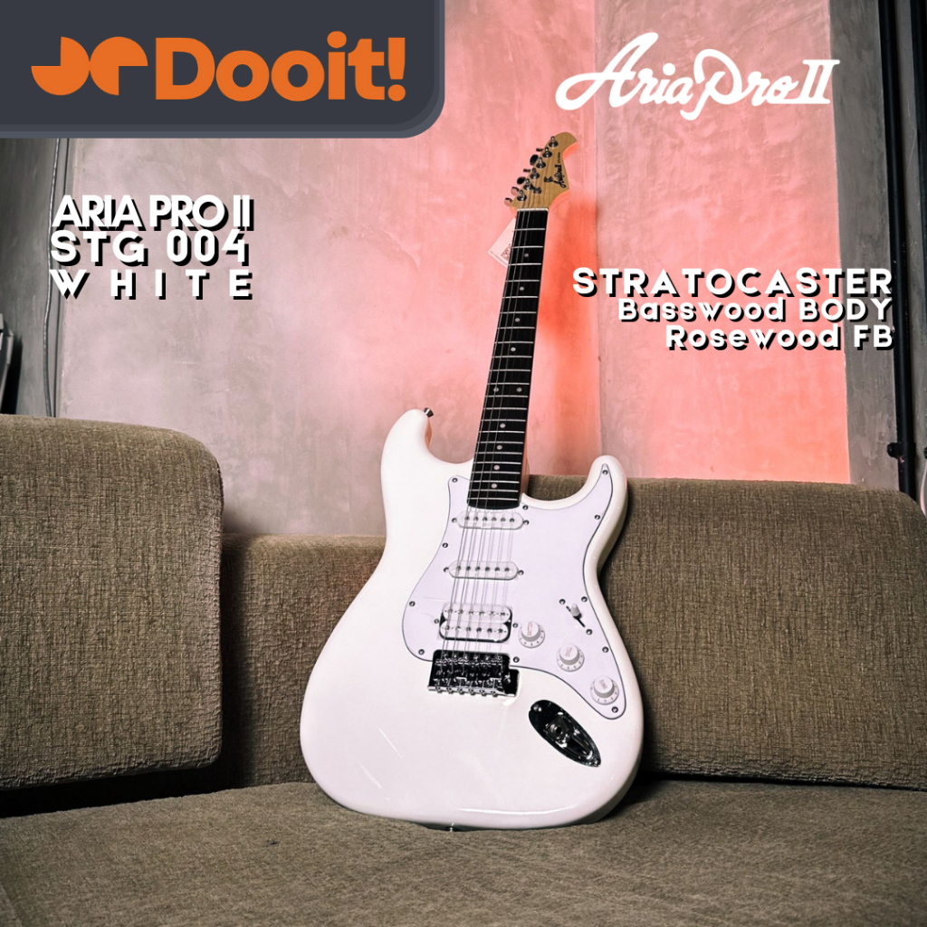 Aria Pro Ariapro II STG004 STG 004 HSS Gitar Elektrik ROSEWOOD Split Coil Push Pull - WHITE