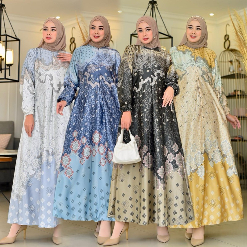 Aulia - Gamis Berlin Dress Silk Premium Motif Printing Resleting Depan Ukuran Standar Jumbo
