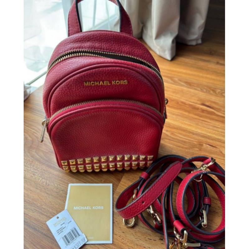 Preloved - Michael Kors Abbey XS Stud Leather Backpack Red