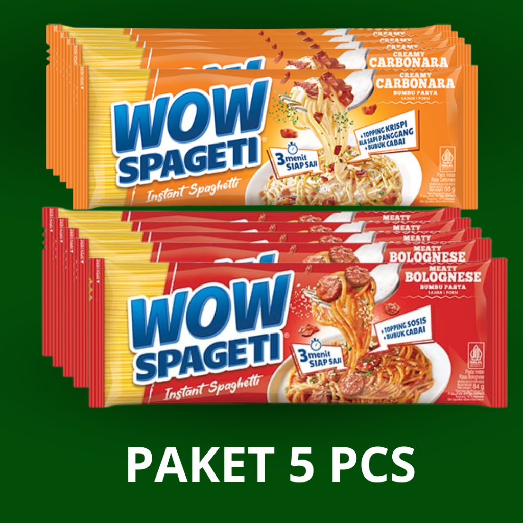 

WOW SPAGETI INSTANT CARBONARA BOLOGNESE PAKET 5 PCS 88g Mie Instan