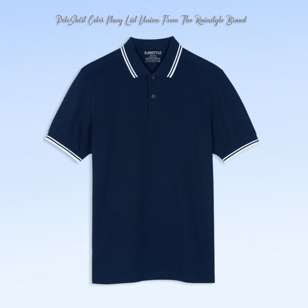 Rainstyle - Polo Shirt Polos Garis List Putih Polo T-Shirt Kerah Keren Pria Wanita 01