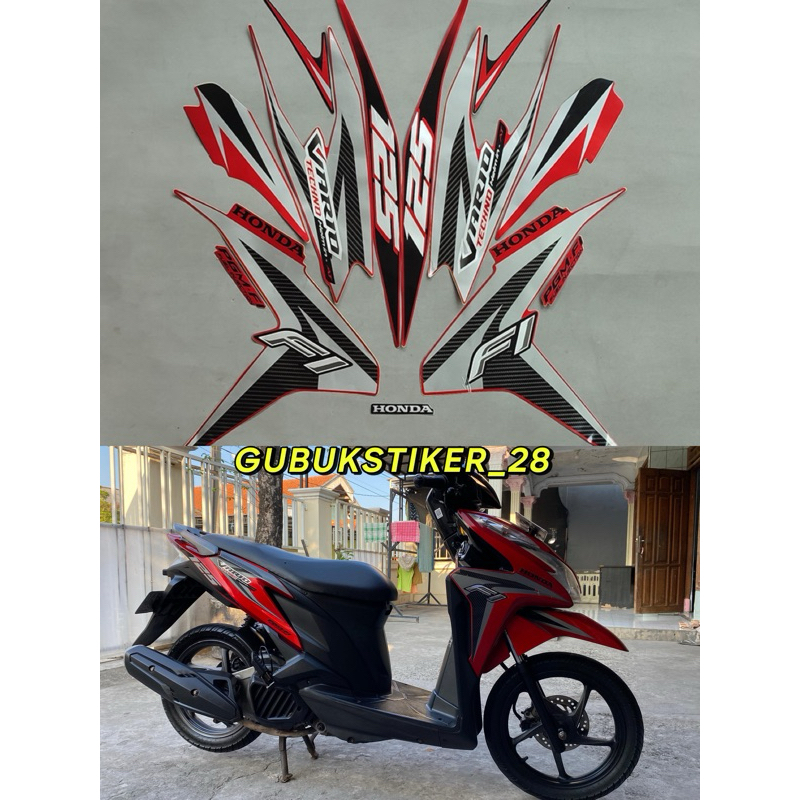 STRIPING STIKER LIS BODY MOTOR HONDA VARIO TECHNO 125 KZR TAHUN 2013 MERAH