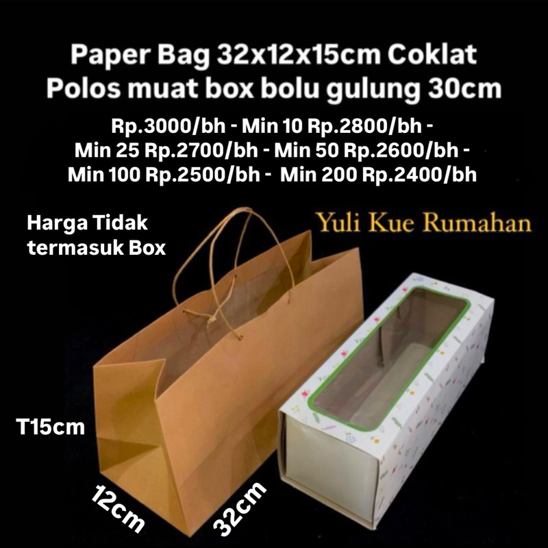 

Paper Bag 32x12x15cm Coklat Polos Muat Box Bolu Gulung 30cm