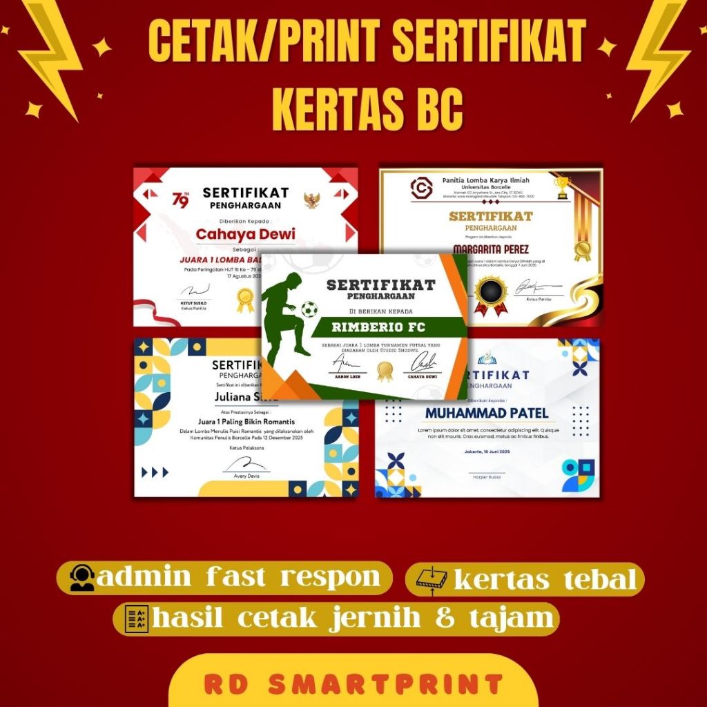 

CETAK SERTIFIKAT-SERTIFIKAT PENGHARGAAN PREMIUM UKURAN A4 & F4