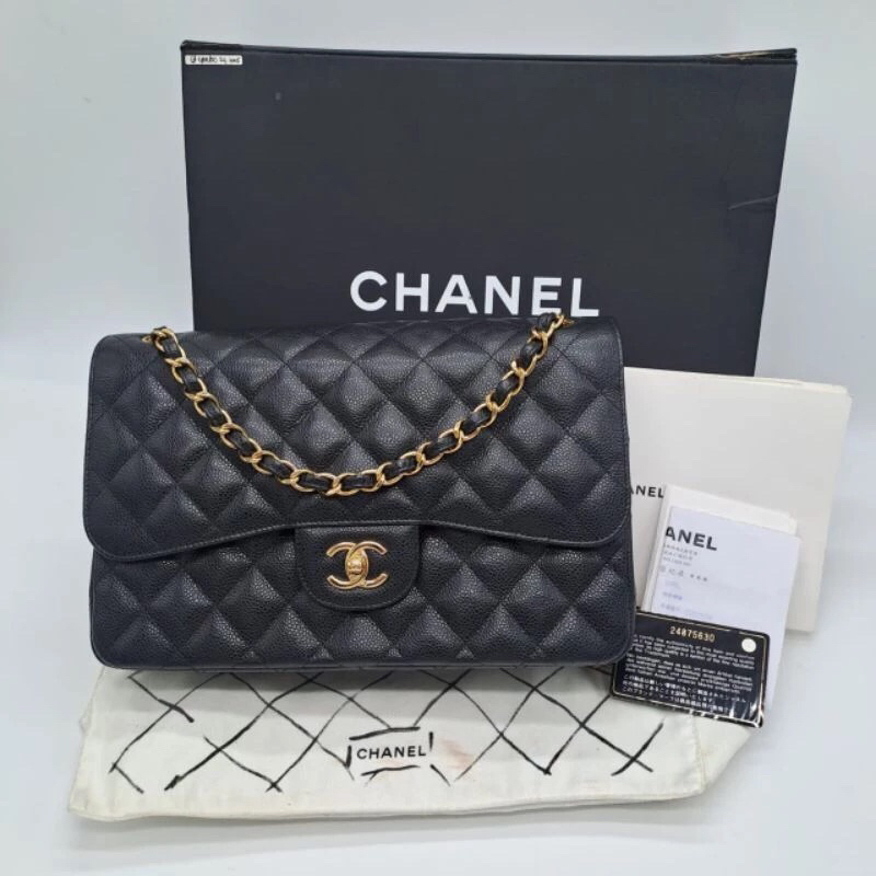 Chanel Sling Bag C Flap Caviar Black Medium Seri 24