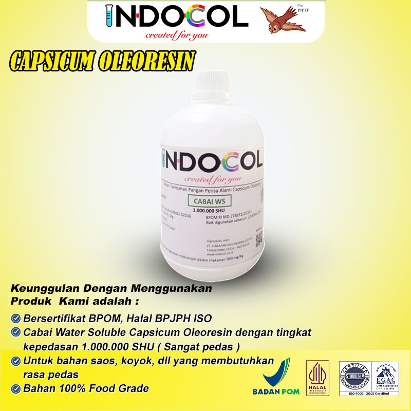 

INDOCOL CAPSICUM WATER SOLUBLE (MINYAK CABAI) 1.000.000 SHU