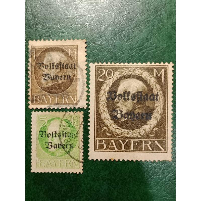 

Prangko Bavaria Jerman Kuno Jadul 3 Pcs King Ludwig III Overprint Tahun 1919 USED/UN USED