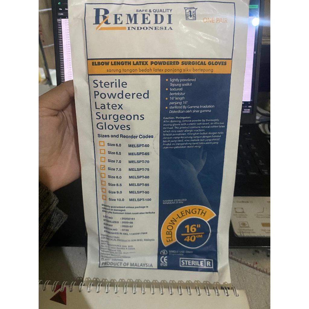 Sarung Tangan Bedah Remedi Obgyn / Remedi Sterile Powdered Latex Surgeon Gloves 7,5