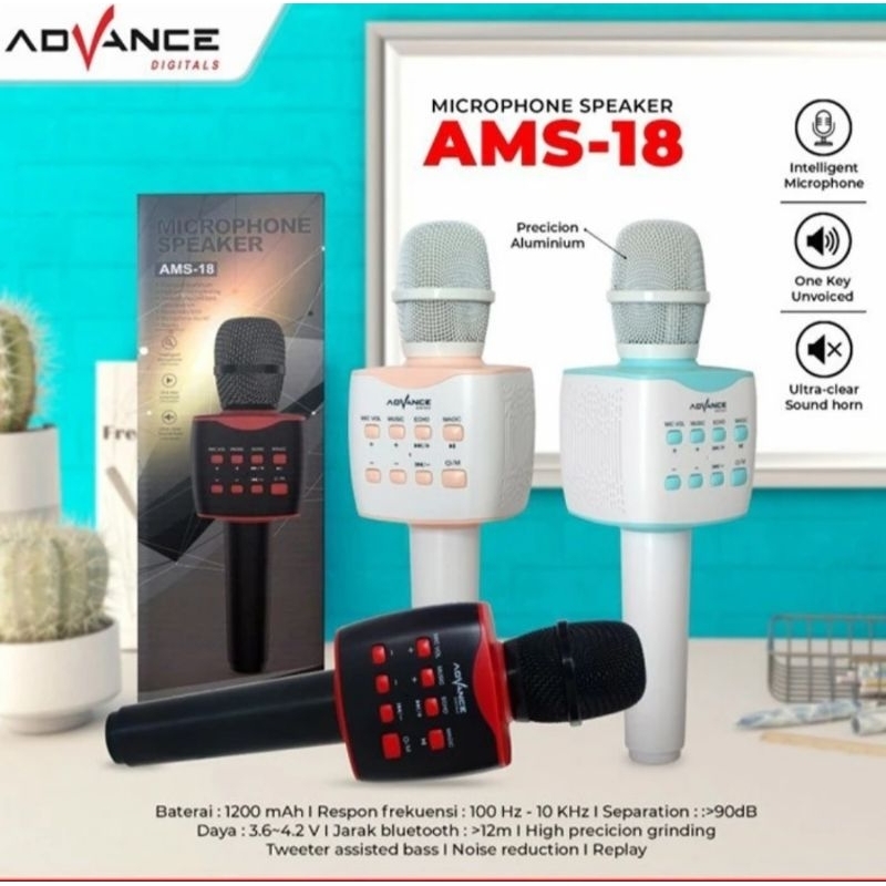 Microphone Speaker Bluetooth Advance AMS-18/Mic Karaoke Advance AMS18 ORI