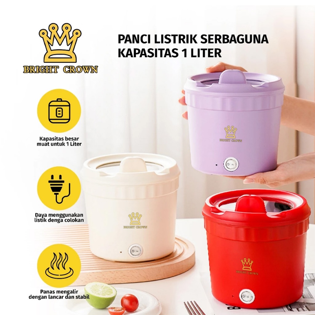 Bright Crown Mini Rice Cooker / Panci Listrik Serbaguna 1L Anti Lengket 450W / Electric Cooking Pot