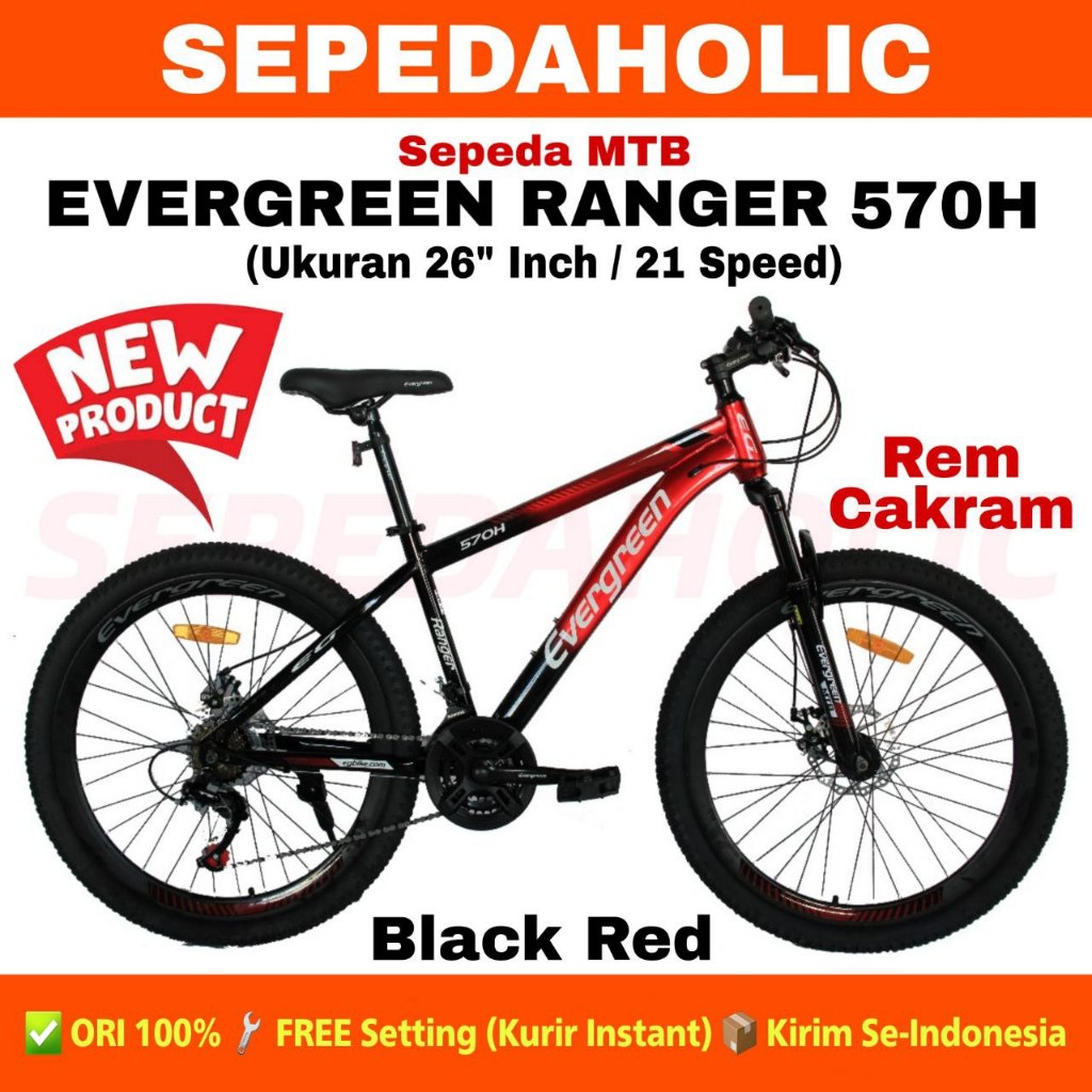 Sepeda Gunung MTB EVERGREEN RANGER 570H 585H 545H Ukuran 26 27.5 Inch 21 Speed Rem Cakram Dewasa Rem