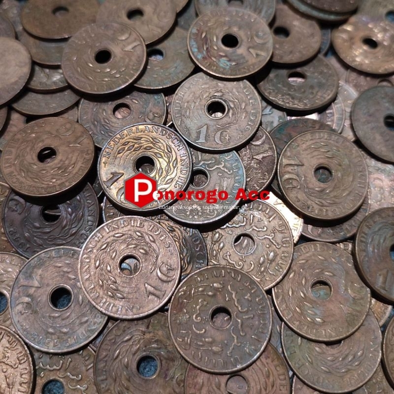Used original uang koin kuno 1 cent bolong nederlansch indie jaman belanda uang sen bolong