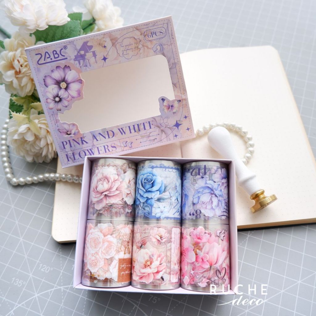 

RUCHE DECO - PET Roll Pack - Flower Series / Selotip Aesthetic - Deco Masking Tape Jurnal DIY Scrapbook