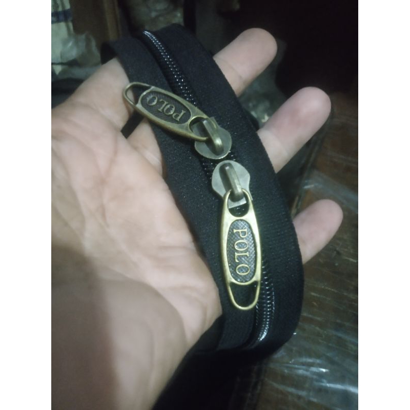 Paket resleting no.8 daun hitam 2 - 4 meter + kepala Anti gold coklat 4 pcs dipasangkan. jenis rel c