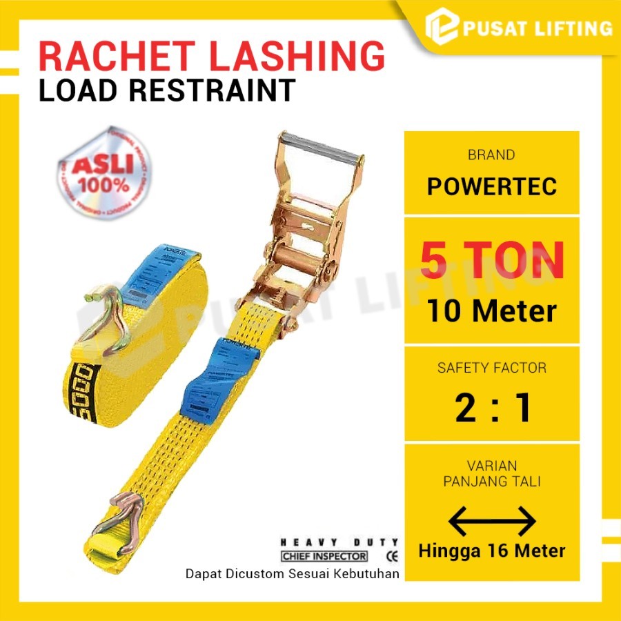 Ratchet Tie Down 5 Ton 10 Meter Track Belt POWERTEC Lashing Belt