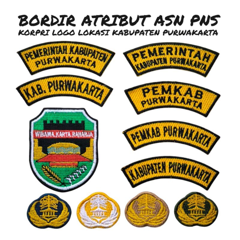 BORDIR BADGE EMBLEM ATRIBUT SERAGAM PNS ASN KORPRI LOGO LOKASI KABUPATEN PURWAKARTA