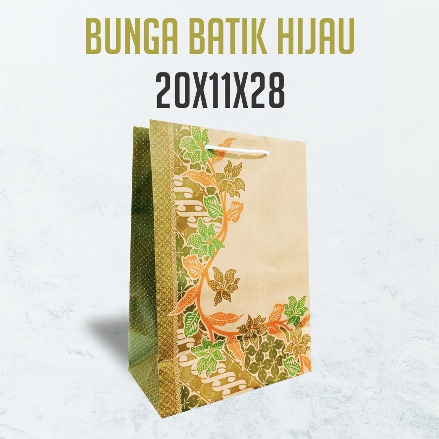 

12 Pcs Paper Bag Bunga Batik Hijau 20x11x28