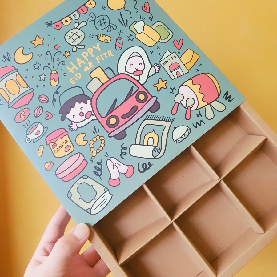 

5 Pcs Dus Packaging Kue Soes Hampers Lebaran Idul Fitri Happy Eid Cokelat Sekat 9 Ukuran 24 x 24 x 4.5cm