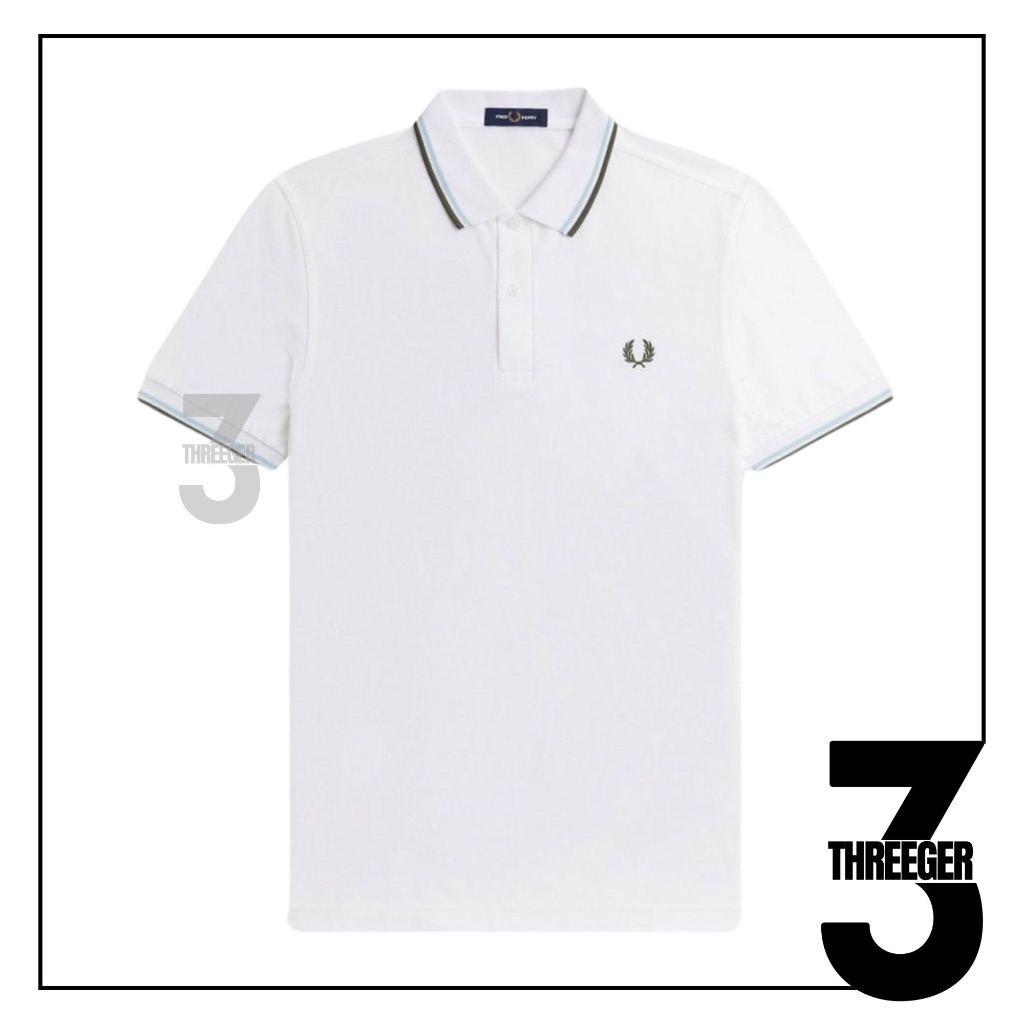 Fred Perry Ice Blue Dark Green Tipped Polo Snow White Original / Polo Fred Perry Original