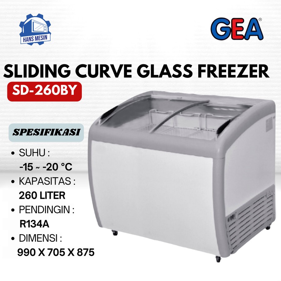 SLIDING CURVE GLASS FREEZER (GEA) SD-260BY / Freezer Box GEA 260 Liter / Freezer Box GEA 260 Liter
