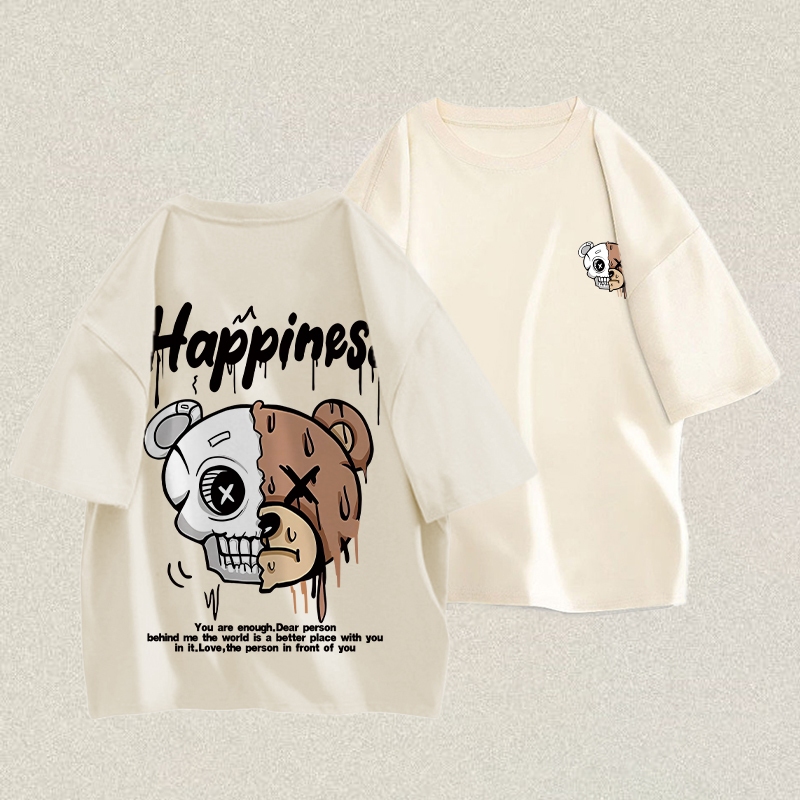 RENELLE Kaos T-shirt Pria Oversize | Kaos Sablon “HAPPINES” | Kaos Pria Distro Original | Kaos Distr