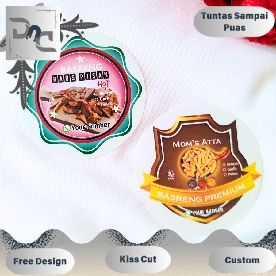 

2-4 DND Sticker Print Label Makanan Cemilan Basreng Bentuk Bulat Free Desain Stiker Custom Nama