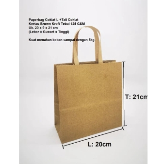 

(10pcs) Paperbag tali pipih XL mini coklat Ukuran 21x20x9cm