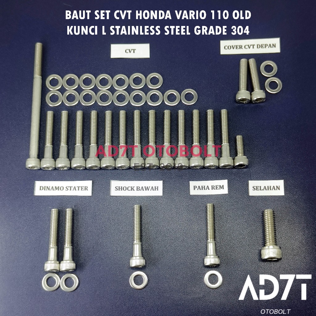 Baut Set CVT Honda Vario 110 / Vario 110 Techno THN 2006-2013 Kunci L Stainless