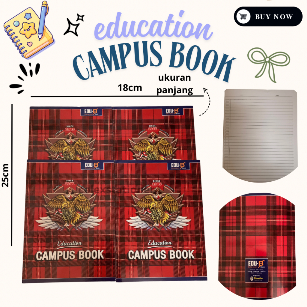 

Buku Tulis Bergaris Biasa / Buku Tulis Sekolah EDU Campus Edition Ukuran Boxy Panjang Isi 36 Lembar 10 Buku