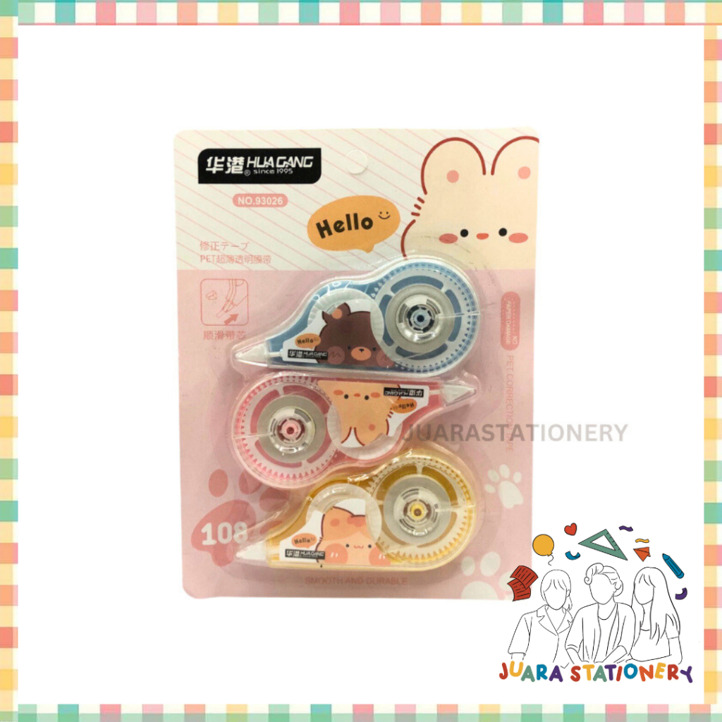 

(2049) JUARASTATIONERY 3PCS Correction Tape Hua Gang Karakter / Tip Ex Kertas Tip-Ex Kertas