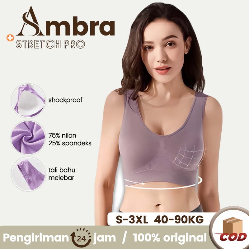 bisa cod ~ ort Bra Jumbo Wanita Tanpa Kawat Olahraga Busa Push Up Elastis BH Tank Top Olahraga