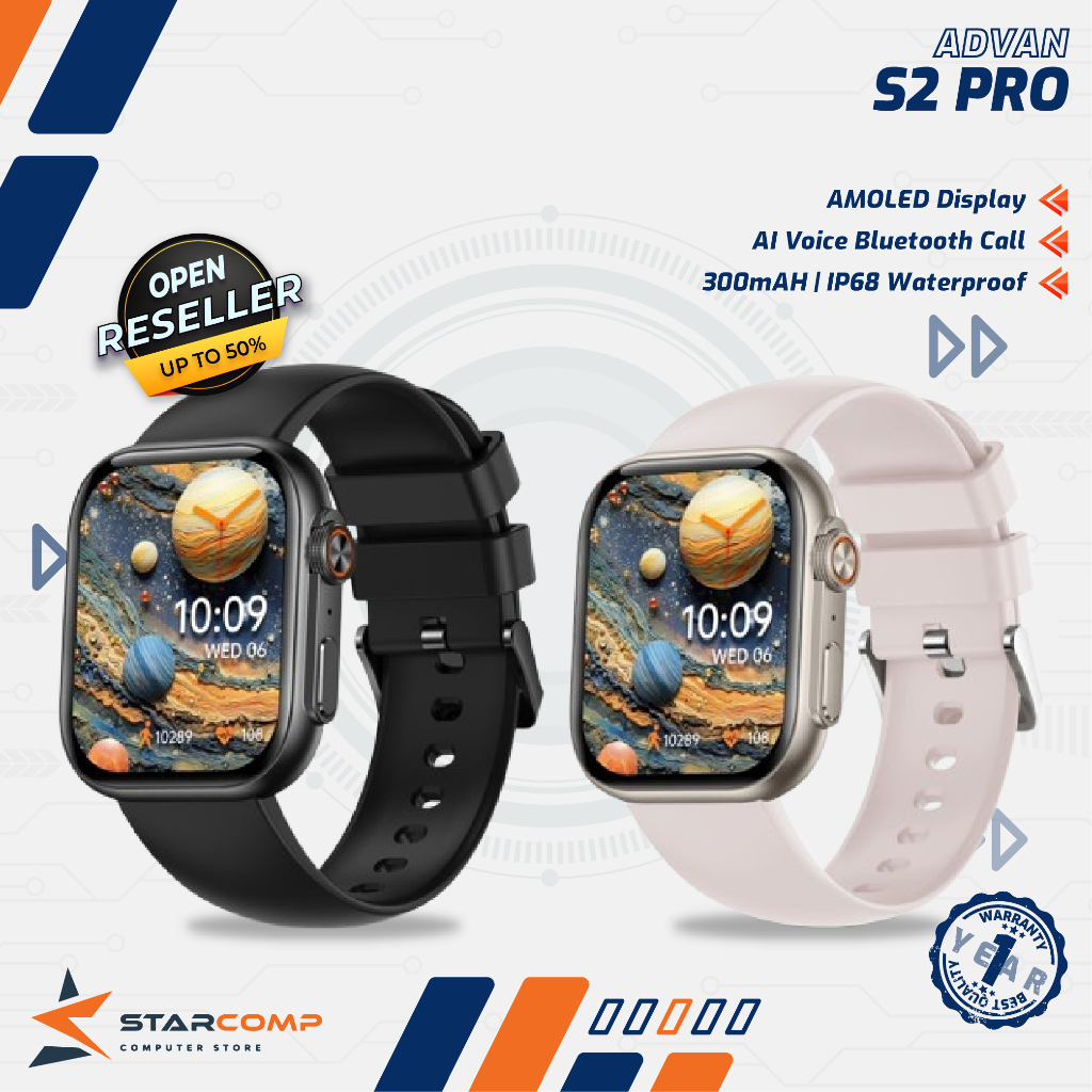 ADVAN Smartwatch S2 PRO Amoled 1.95 inch Slim AI Voice Bluetooth Call Waterproof