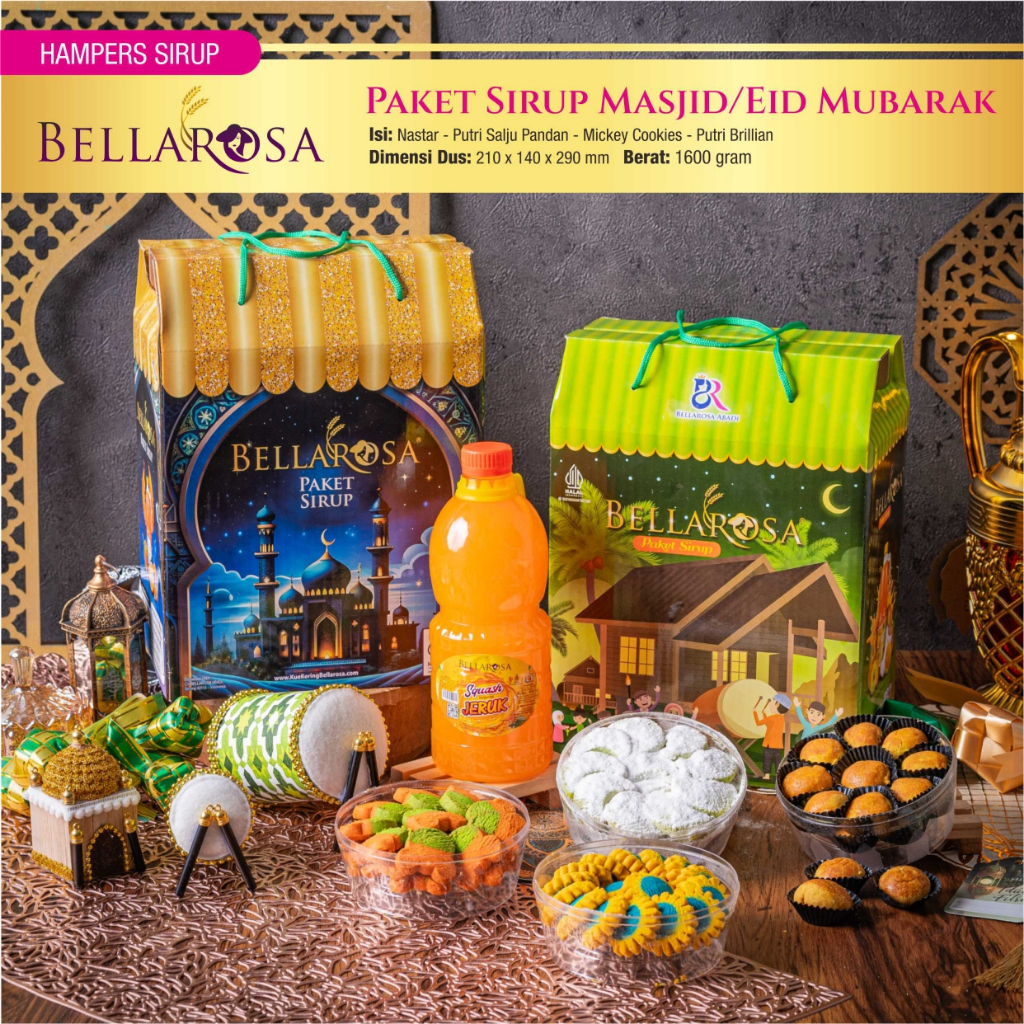 

BELLAROSA PAKET SIRUP ( HAMPERS PARCEL KUE LEBARAN) ISI 4 TOPLES KUE 1 SIRUP JERUK / PAKET KUE LEBARAN EDISI SIRUP 1 DIBUAT TAHUN 2025