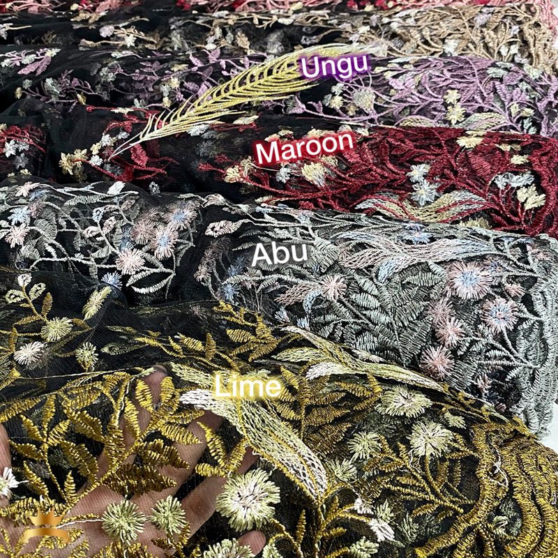 Kain Tile Garden Motif Flower Tule All Black Premium Murah Mewah