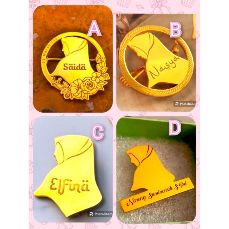 Bros Nama Lapis Emas / Bros Titanium / Bros Wanita / Bros Muslimah / Bros Hijab / Bros Jilbab / Bros