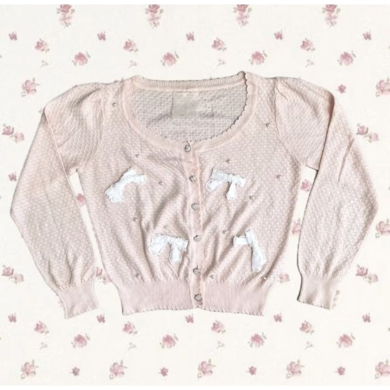 Coquette cardigan outer ribbon bow pita baby pink fairycore y2k princesscore