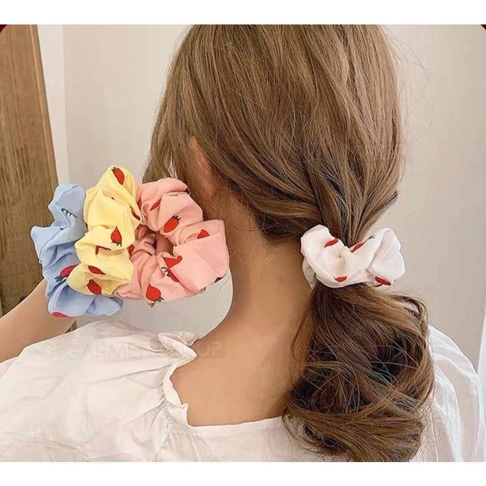 Ikat Rambut Scrunchie Gaya Korea Tile Bulu Kain Hairband Gelang Kunciran Cepol JilbabLingkar Besar