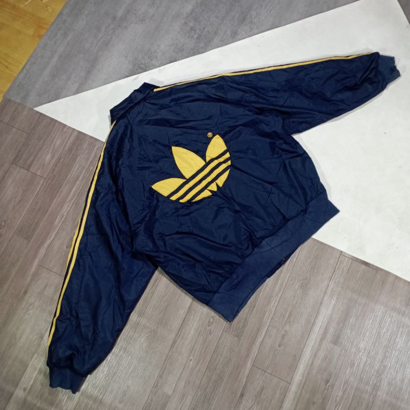 Jacket parasut vtg 90's ADIDAS firebird big logo warna navy bekas preloved