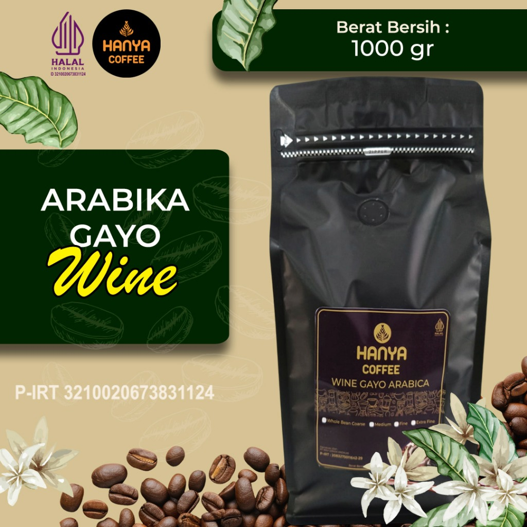 

Kopi Arabika Wine Aceh Gayo Fermentation Wine Roasted Beans 1000 gram - Hanya Coffee