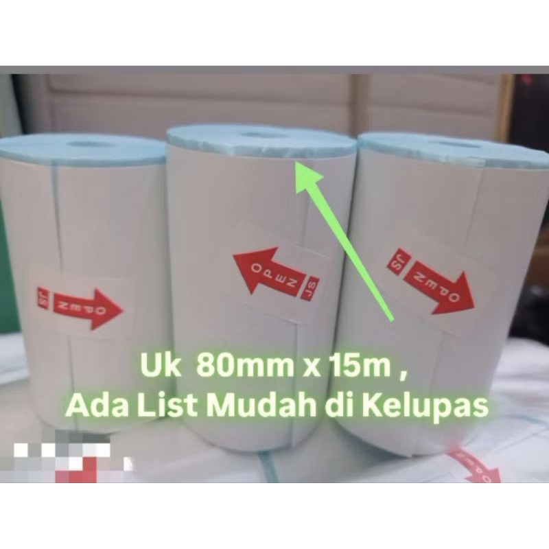 

Stiker Kertas Termal Uk 80 mm x 15 m , ada list mudah di lepas