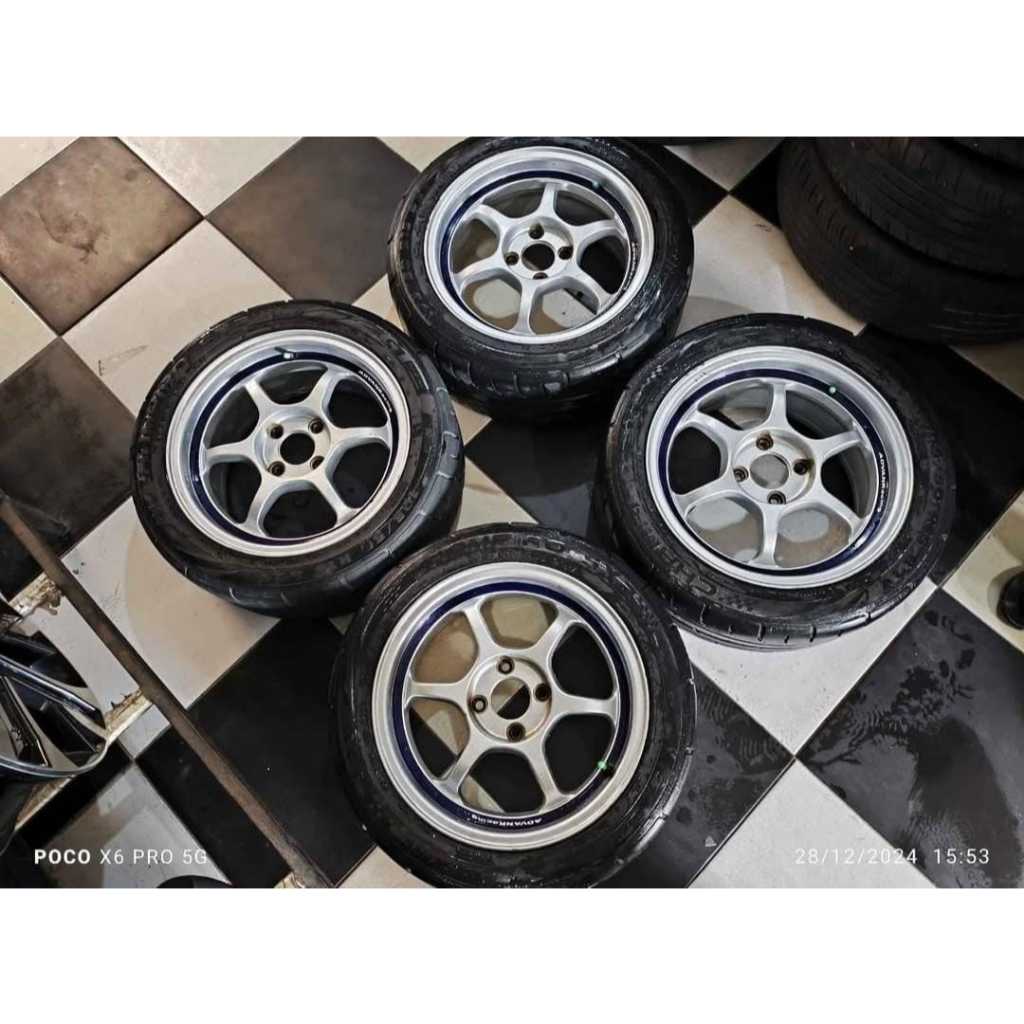 VELG MOBIL BEKAS SEKEN ADVAN RING 15 LEBAR 7 PCD 4X100 PCD ET 35 + BAN GT 195 50 R15 UNTUK MOBIL AGY