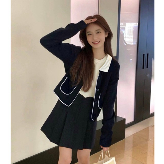 LILO Denver Set (3 in 1) | Setelan One set Wanita Cardigan Outer Blazer Hitam Korea Set Wanita Korea