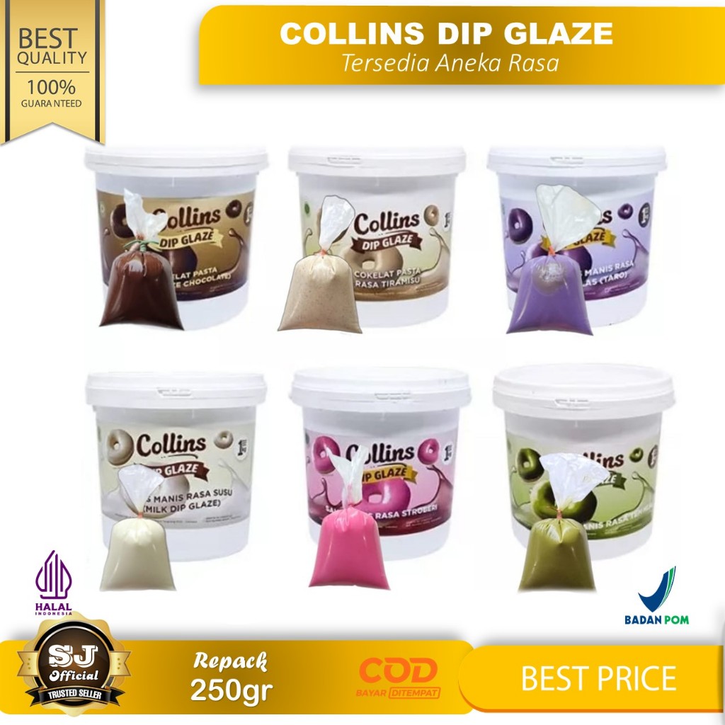 

GLAZE COLLINS Topping Donat Repack 250gr / COLLINS Dip GLAZE Tersedia Aneka Rasa