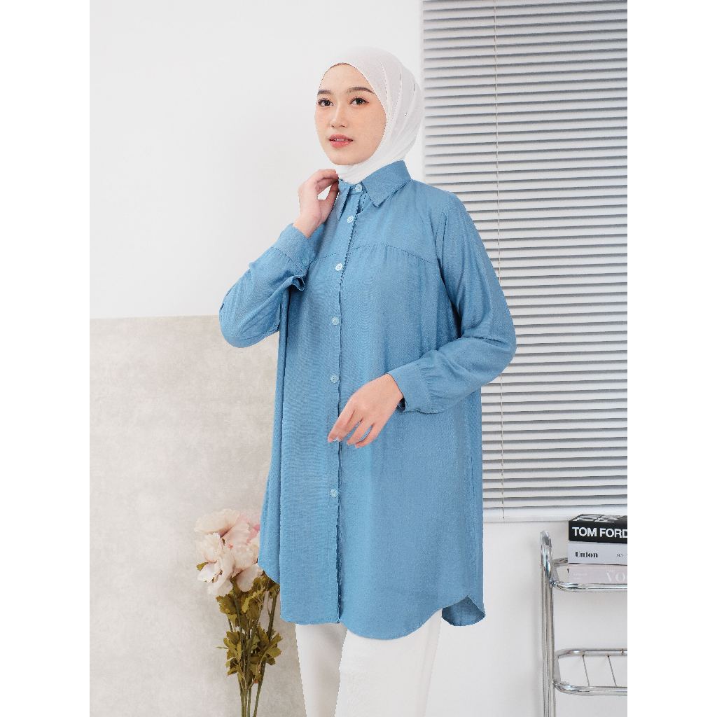 Tunik Kemeja Panjang Cewek basic polos polo linen kancing depan belakang kemeja wanita BEST QUALITY