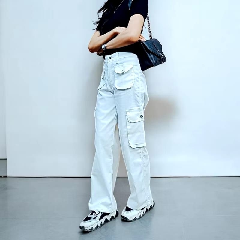 celana cargo wanita panjang terkini cargo pasir putih cargo denim pantai