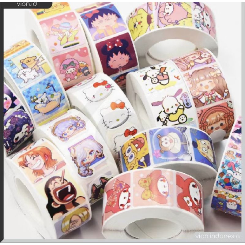 

LABUBU Sticker Roll Cartoon 2,5cm Stiker Kartun Sanrio Kuromi Capybara 500 pcs SS001 - ZO