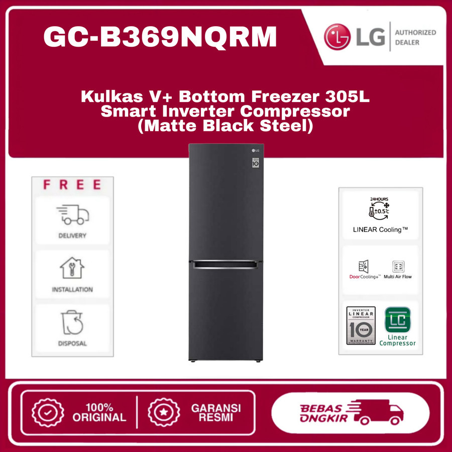 LG GCB369NQRM Kulkas 2 Pintu Bottom Freezer 335 Liter Smart inverter 90 Watt With Door Cooling